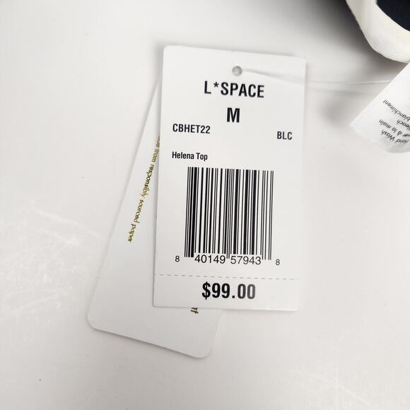 L*Space Helena Bikini Top in Black Cream Size Medium V Wired Front NWT - Picture 4 of 5